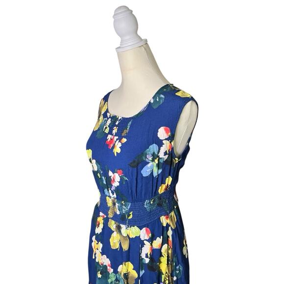 Maeve Anthropologie Designer Navy Blue Floral Dress Summer Elastic Waist US XS - Picture 2 of 11